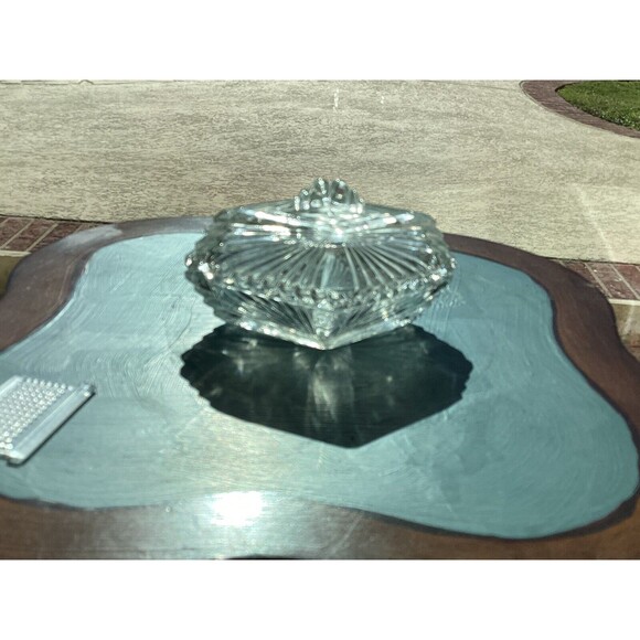 Art Deco Glass Ribbed  Saw Tooth Trinket Gift Box Vintage - Picture 6 of 8